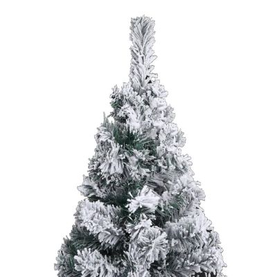 vidaXL 6' Green PVC Slim Artificial Christmas Tree with Flocked Snow Image 3