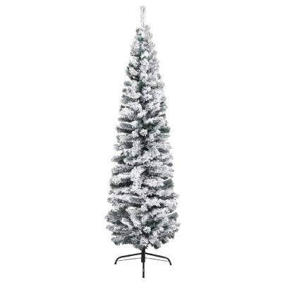 vidaXL 6' Green PVC/Steel/Plastic Slim Artificial Christmas Tree with LED Lights & 61pc Gold Ornament Set Image 2