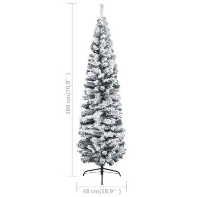 vidaXL 6' Green PVC/Steel/Plastic Slim Artificial Christmas Tree with LED Lights & 61pc Gold Ornament Set Image 3