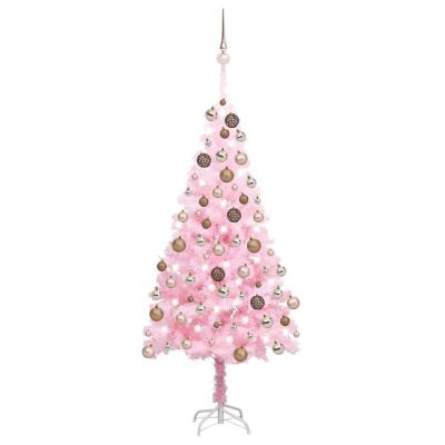 VidaXL 6' Pink Artificial Christmas Tree with LED Lights & 61pc Gold Ornament Set Image 1