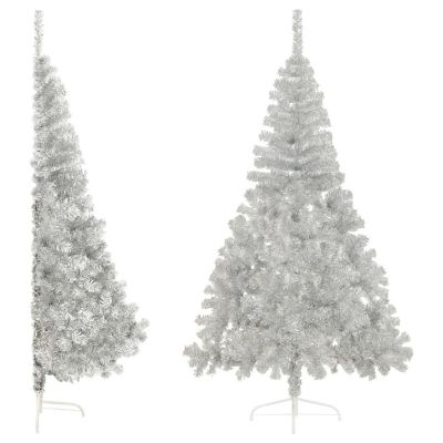 VidaXL 6' Silver PVC/Steel Artificial Half Christmas Tree with Stand Image 1