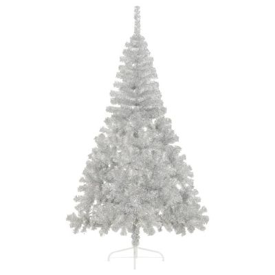 VidaXL 6' Silver PVC/Steel Artificial Half Christmas Tree with Stand Image 3