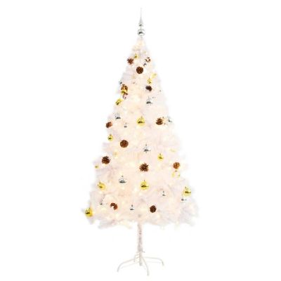 VidaXL 6' White Artificial Christmas Tree with LED Lights & 60pc Gold/Silver Bauble Set Image 1