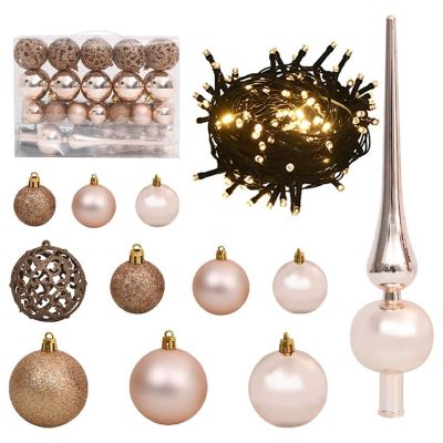 vidaXL 61 Piece Christmas Ball Set with Peak and 150 LEDs Rose Gold Image 1