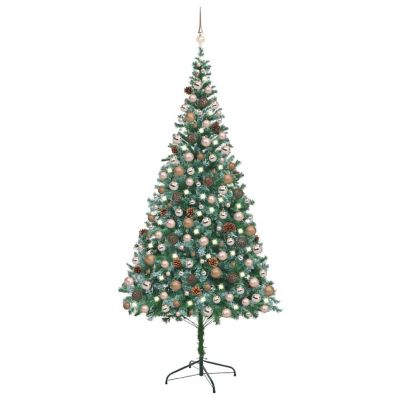 VidaXL 7' Artificial Christmas Tree with LED Lights & 120pc Gold Ornament Set Image 1