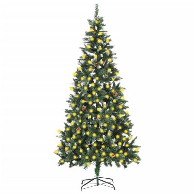 VidaXL 7' Green Artificial Christmas Tree with LED Lights & Pine Cone Set Image 1