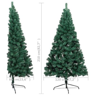 VidaXL 7' Green Artificial Half Christmas Tree with LED Lights & Stand ...