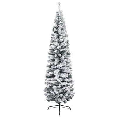 vidaXL 7' Green PVC/Steel/Plastic Slim Artificial Christmas Tree with 150pc LED Lights & 61pc Gold Ornament Set Image 2