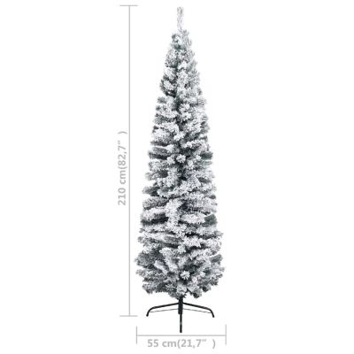 vidaXL 7' Green PVC/Steel/Plastic Slim Artificial Christmas Tree with 150pc LED Lights & 61pc Gold Ornament Set Image 3