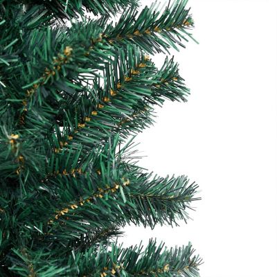 vidaXL 7' Green Slim Artificial Christmas Tree with LED Lights & 61pc Gold/Bronze Ornament Set Image 2