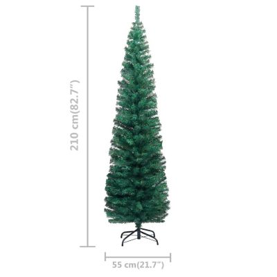 vidaXL 7' Green Slim Artificial Christmas Tree with LED Lights & 61pc Gold/Bronze Ornament Set Image 3