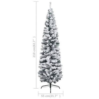 vidaXL 7' Green Slim Christmas Tree with LED Lights & Flocked Snow Image 3