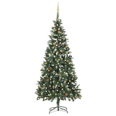 VidaXL 7' Green/White Artificial Christmas Tree with LED Lights & 120pc Gold/Bronze Ornament Set Image 1
