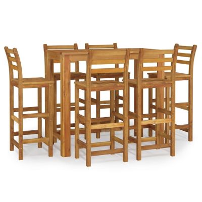 vidaXL 7 Piece Patio Bar Set Solid Wood Acacia Image 2