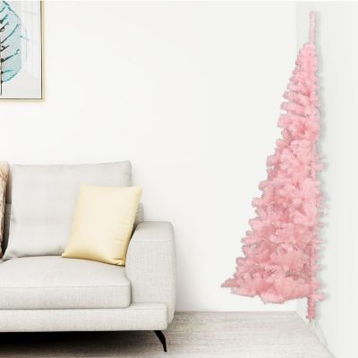 VidaXL 7' Pink PVC/Steel Artificial Half Christmas Tree with Stand Image 1