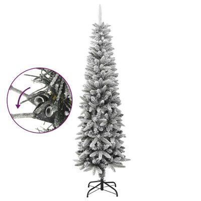 vidaXL 7' White/Green PVC/PE/Steel Artificial Slim Christmas Tree with Flocked Snow Image 3