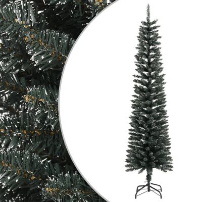 vidaXL 7' White/Green PVC/Steel Artificial Slim Christmas Tree Image 1