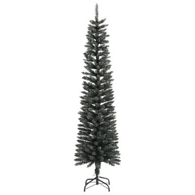vidaXL 7' White/Green PVC/Steel Artificial Slim Christmas Tree Image 2