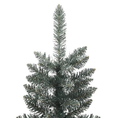 vidaXL 7' White/Green PVC/Steel Artificial Slim Christmas Tree Image 3