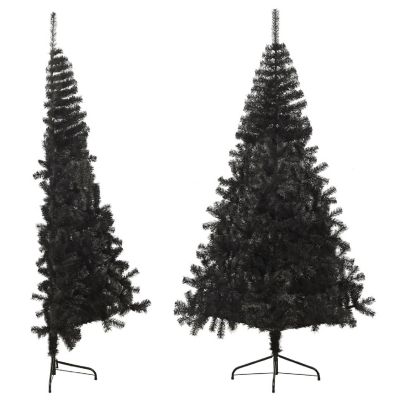 VidaXL 8' Black PVC/Steel Artificial Half Christmas Tree with Stand Image 1