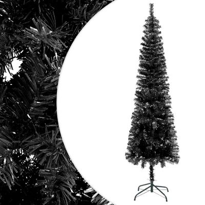 vidaXL 8' Black Slim Christmas Tree Image 1