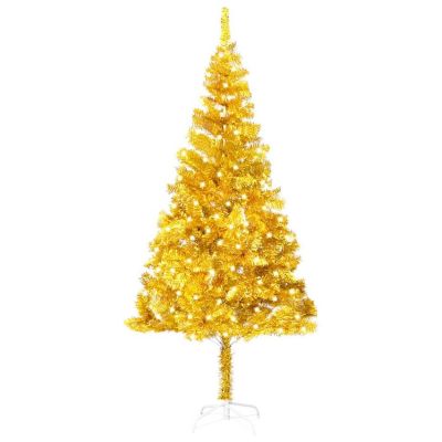 VidaXL 8' Gold Artificial Christmas Tree with LED Lights & Stand Set Image 1