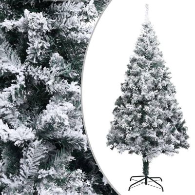 vidaXL 8' Green Artificial Christmas Tree with Flocked Snow Image 1