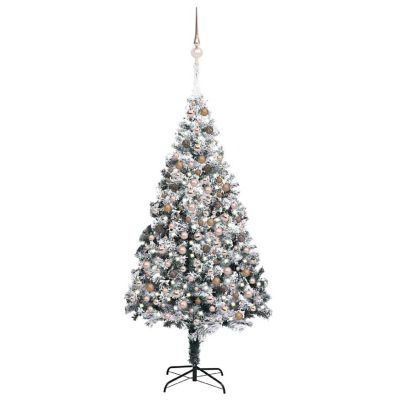 VidaXL 8' Green Artificial Christmas Tree with LED Lights & 120pc Gold Ornament Set Image 1