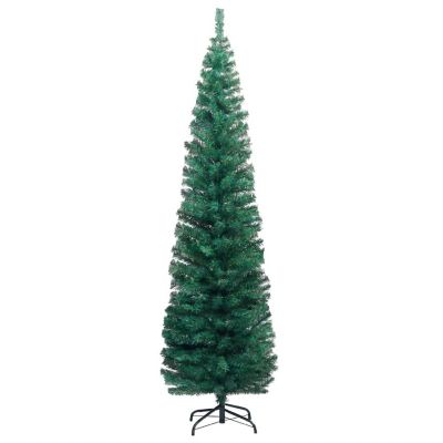 vidaXL 8' Green PVC/Steel/Plastic Slim Artificial Christmas Tree with LED Lights & 61pc Ornament Set Image 2