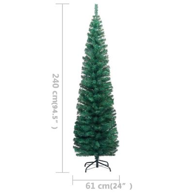 vidaXL 8' Green PVC/Steel/Plastic Slim Artificial Christmas Tree with LED Lights & 61pc Ornament Set Image 3