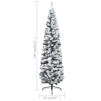vidaXL 8' Green PVC/Steel/Plastic Slim Artificial Christmas Tree with LED Lights & Gold/Bronze Ornament Set Image 3