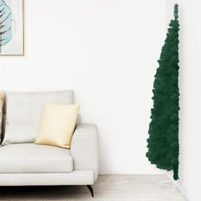 vidaXL 8' Green Slim Artificial Half Christmas Tree with Stand Image 1