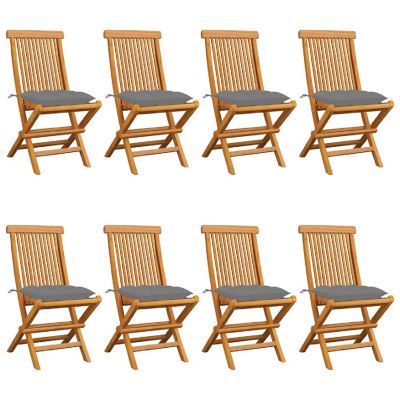 vidaXL 8 pcs Solid Teak Wood Patio Chairs with Gray Cushions Image 1
