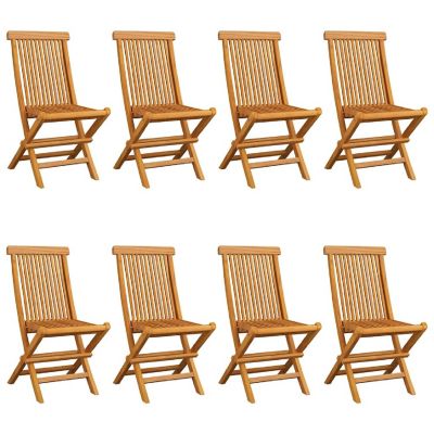 vidaXL 8 pcs Solid Teak Wood Patio Chairs with Gray Cushions Image 2