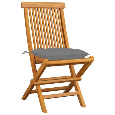 vidaXL 8 pcs Solid Teak Wood Patio Chairs with Gray Cushions Image 3
