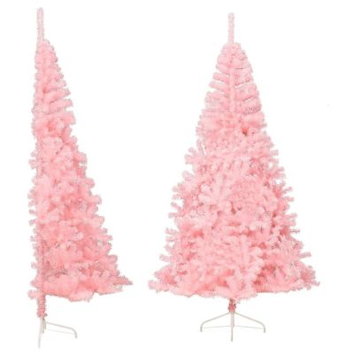 VidaXL 8' Pink PVC/Steel Artificial Half Christmas Tree with Stand Image 1