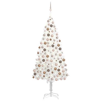 VidaXL 8' White Artificial Christmas Tree with LED Lights & 120pc Gold Ornament Set Image 1