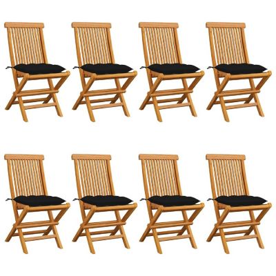 vidaxL 8x Solid Teak Wood Patio Chairs with Black Cushions Garden Seating Image 1