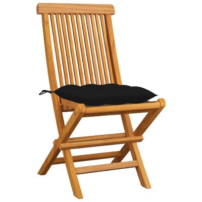 vidaxL 8x Solid Teak Wood Patio Chairs with Black Cushions Garden Seating Image 3