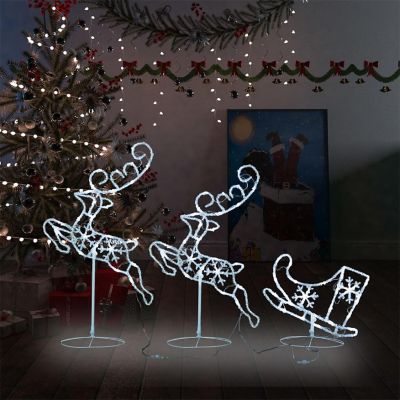 vidaXL Acrylic Christmas Flying Reindeer&Sleigh 102.4"x8.3"x34.3" Cold White Image 1