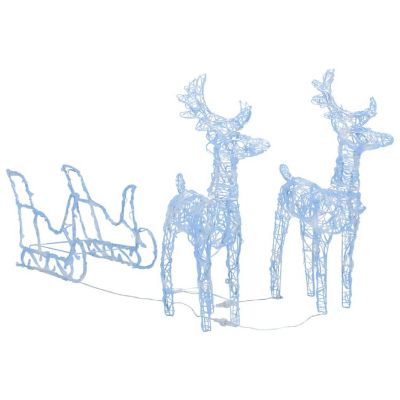 vidaXL Acrylic Reindeers & Sleigh Christmas Decoration with 160pc Blue LED Lights Image 1