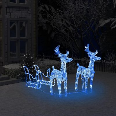 vidaXL Acrylic Reindeers & Sleigh Christmas Decoration with 160pc Blue LED Lights Image 1