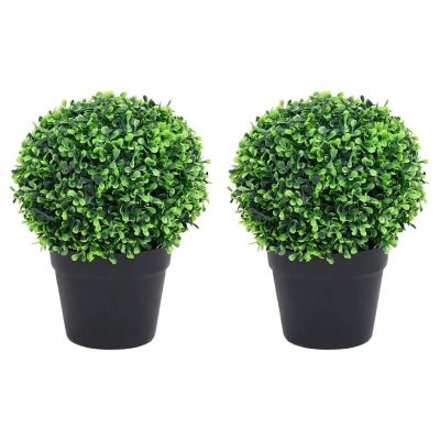 vidaXL Artificial Boxwood Plants 2 pcs with Pots Ball Shaped Green 10.6" Image 1