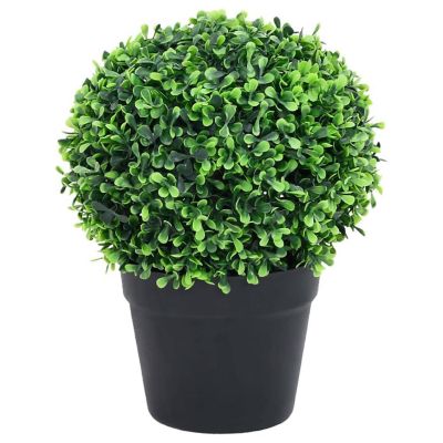 vidaXL Artificial Boxwood Plants 2 pcs with Pots Ball Shaped Green 10.6" Image 2