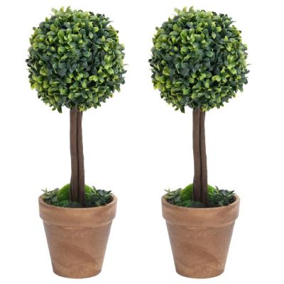 vidaXL Artificial Boxwood Plants 2 pcs with Pots Ball Shaped Green 16.1" Image 1