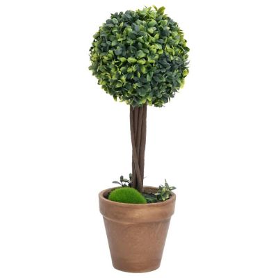 vidaXL Artificial Boxwood Plants 2 pcs with Pots Ball Shaped Green 16.1" Image 2