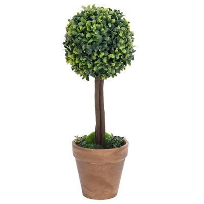 vidaXL Artificial Boxwood Plants 2 pcs with Pots Ball Shaped Green 16.1" Image 3