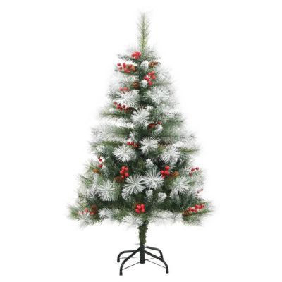vidaXL Artificial Hinged Christmas Tree with Cones and Berries 47.2" Image 1