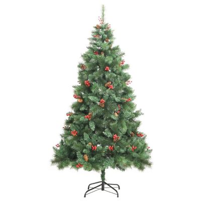 vidaXL Artificial Hinged Christmas Tree with Cones and Berries 70.9" Image 1