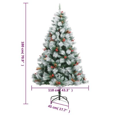 vidaXL Artificial Hinged Christmas Tree with Cones and Berries 70.9" Image 3